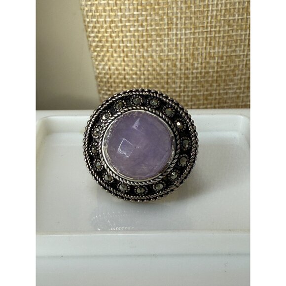 Sterling Silver Amethyst Ring With Marcasite Accents 925 Signed Size 6 - Picture 8 of 13